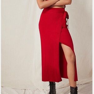 Free People Under Sun Red Maxi Wrap Skirt with Slit for Night Out
